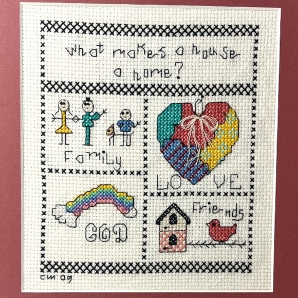 Vintage What Makes a House a Home Crossstitch Embroidery Frame No Glass Handmade - Picture 2 of 9